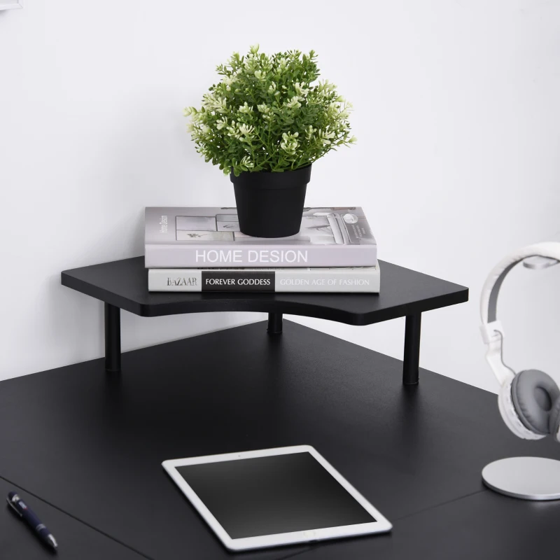 HOMCOM L-Shaped Computer Desk for PC, Corner Table for Small Spaces with Elevated Shelf, Keyboard Tray, CPU Stand, Home Office Workstation, Black