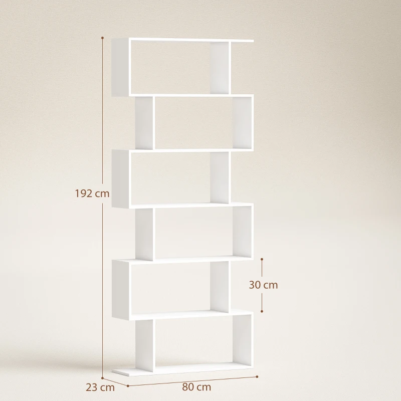 HOMCOM Estantería para Libros Moderna Librería con 6 Estantes para Comedor Salón Estudio 80x23x192 cm Blanco