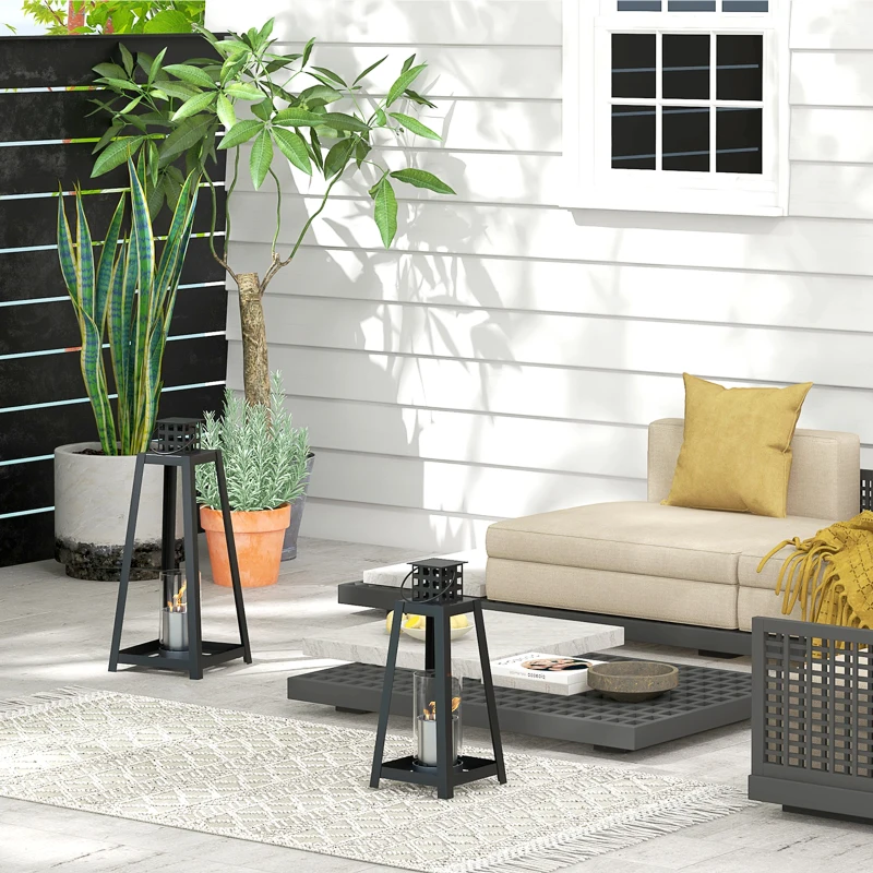 HOMCOM Set de 2 Seminee Independente cu Etanol, Semineu cu Bioetanol pentru Interior sau Exterior cu Capac de Flacara, Rezervor de 0,4L, max. 15㎡, Arde pana la 2 ore, Negru