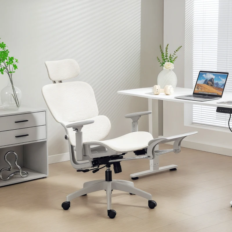 HOMCOM Silla de Oficina Ergonómica de Malla con Reposabrazos 3D Reclinable a 135° Reposacabezas Ajustable Beige