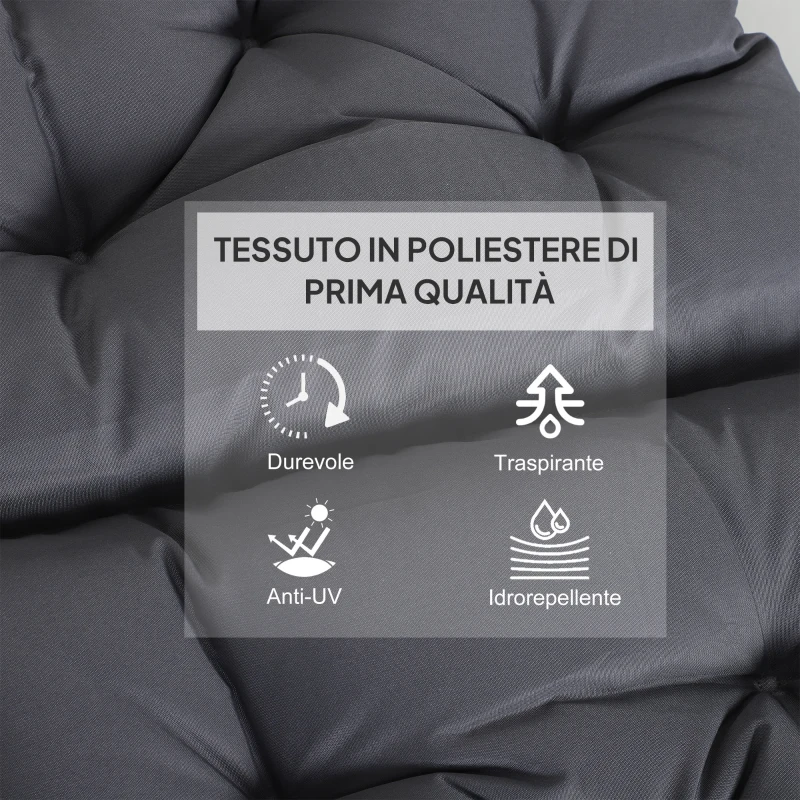 Outsunny Set 2 Cuscini per Sedie da Esterno in Poliestere e Cotone con Lacci, 50x98x8 cm, Grigio