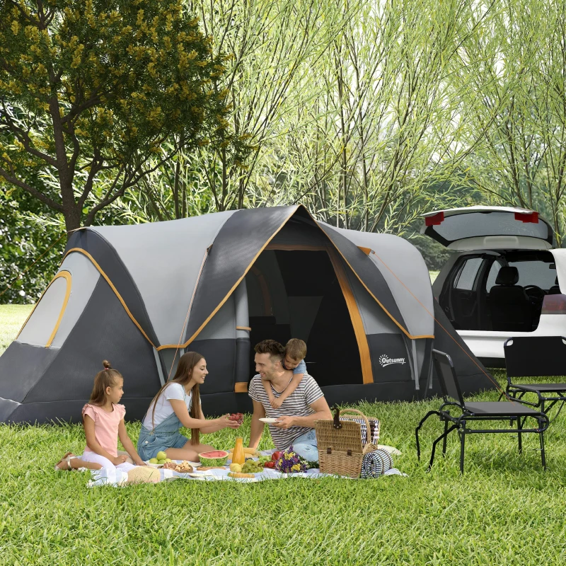 Outsunny Tienda de Acampada para 5-6 Personas Impermeable 3000mm+ con Bolsa de Transporte y Gancho 455x220x180 cm Gris