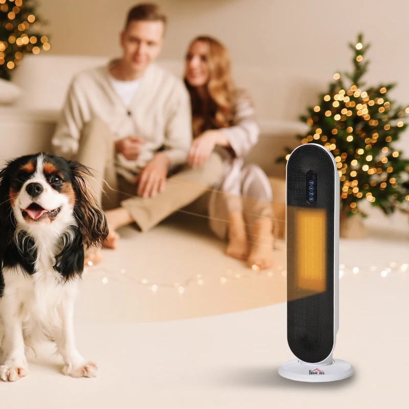 HOMCOM Radiator Electric Oscilant cu Telecomandă, Timer și 2 Moduri, din PP, PA și Metal, 21x21x63,5 cm, Alb și Negru
