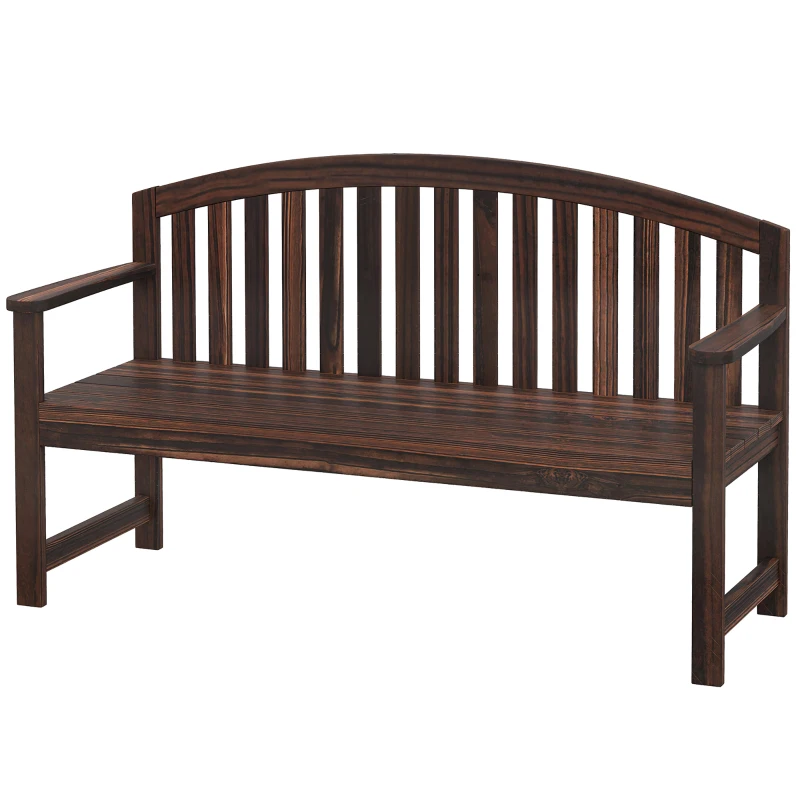Outsunny 2 Seater Wooden Garden Bench with Armrest, Outdoor Furniture Chair for Park, Balcony, Carbonised Finish