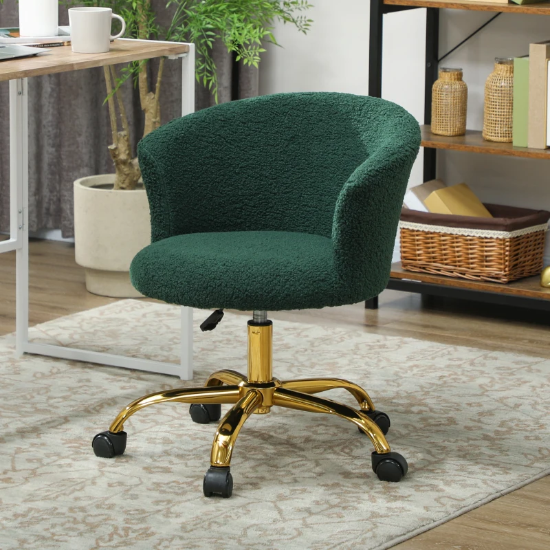 Vinsetto Sedia da Ufficio Girevole in Velluto Teddy, Struttura Acciaio, Altezza Regolabile, Portata 120kg, Verde Scuro