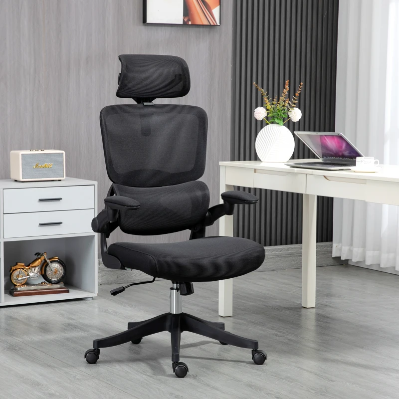 Vinsetto Scaun de Birou Reglabil pe Înălțime cu Funcție de Înclinare și Suport Lombar, 62x58x120-133 cm, Negru