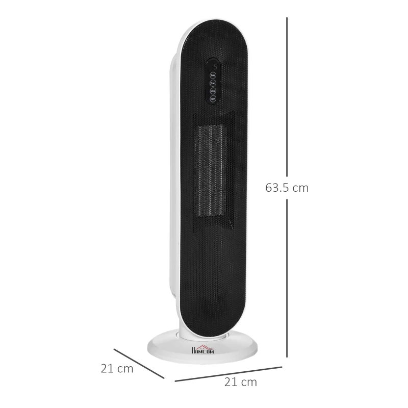 HOMCOM Radiator Electric Oscilant cu Telecomandă, Timer și 2 Moduri, din PP, PA și Metal, 21x21x63,5 cm, Alb și Negru