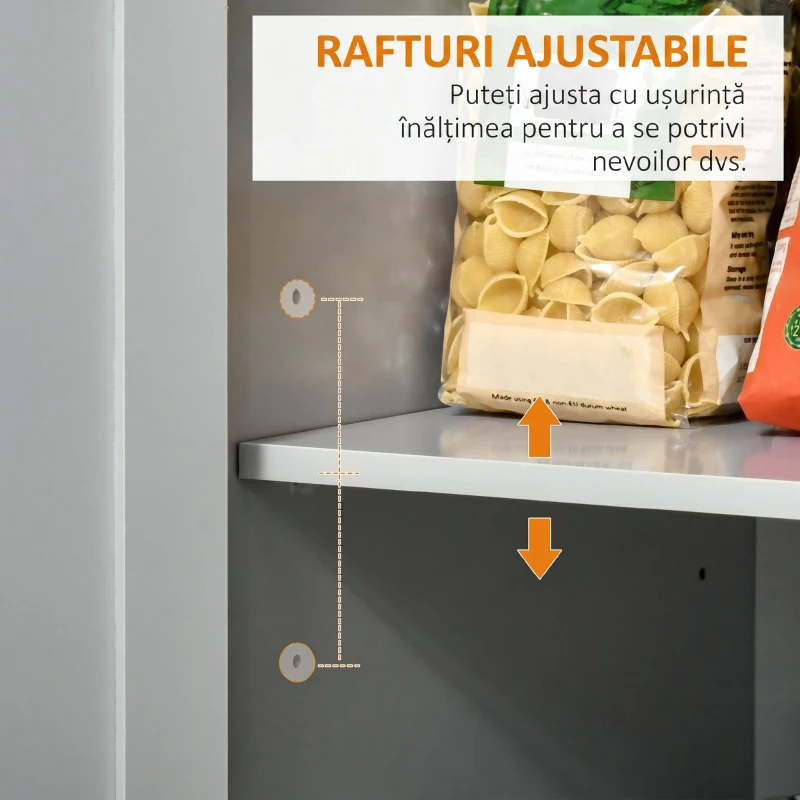 HOMCOM Dulap de Bucătărie Multifuncțional din Lemn cu 2 Sertare, Dulap și 4 Roți, 104x46x91cm, Gri