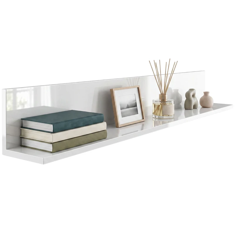 HOMCOM Mensola da Muro per Soggiorno e Camera da Letto, Spessore 1.5 cm, in Legno in Finitura Lucida, Bianco
