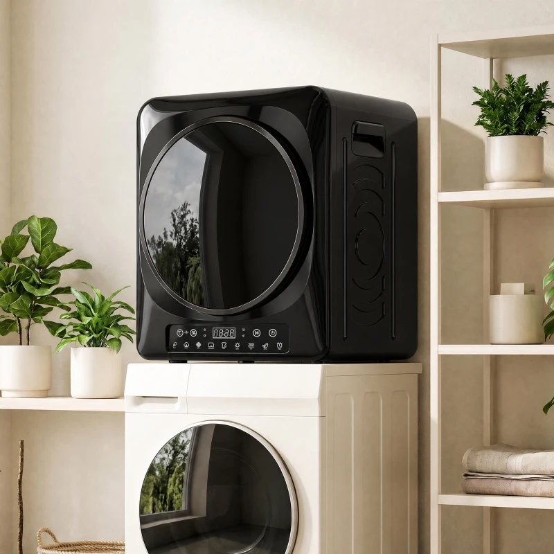 HOMCOM 1000 W Kompakt-Ablufttrockner mit Extra-Trocken & ECO-Modi, Timer- und Temperatureinstellungen, Schwarz