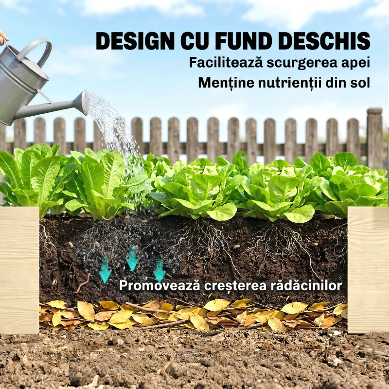 Outsunny Pat pentru Grădină Ridicat din Lemn de Brad cu Fund Deschis și 2 Secțiuni Separate, 244x61,5x27cm