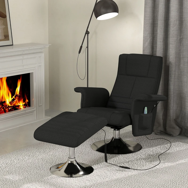HOMCOM Massagesessel mit Hocker, neigbare Lehne, 78 x 95 x 88 cm, Schwarz(m-10)