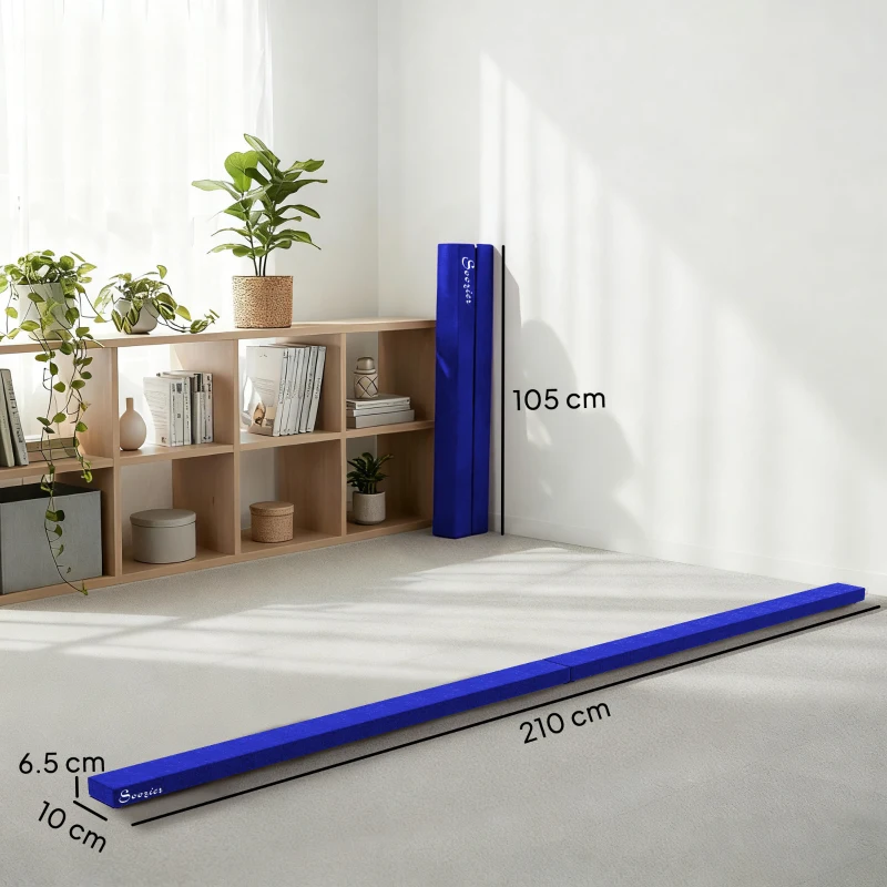 HOMCOM 2.1M 7FT Gymnastics Folding Balance Beam Home Gym Training Exercise Sports - Blue