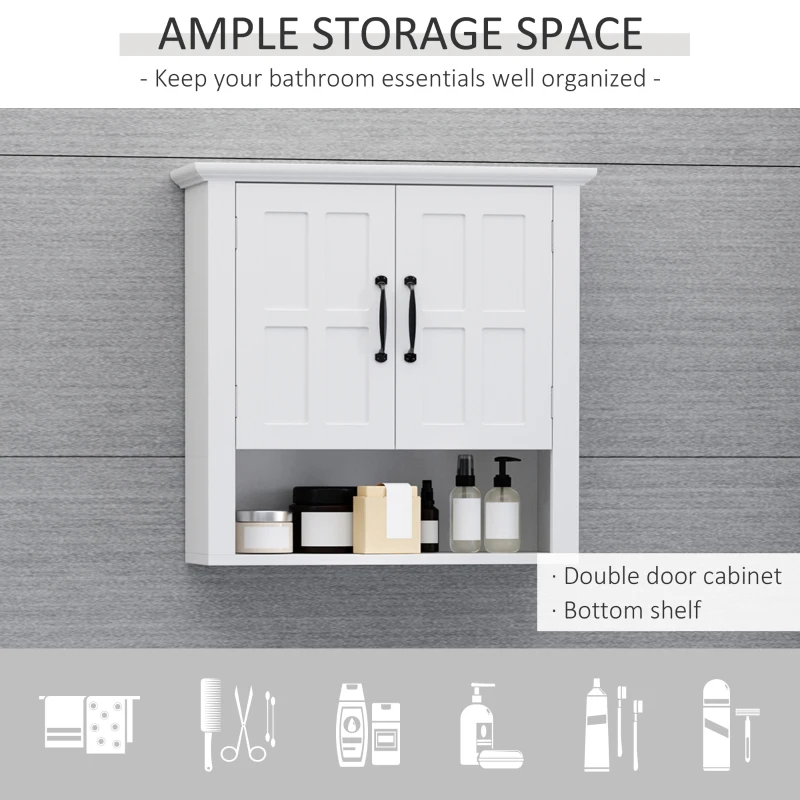 HOMCOM Bathroom Wall Cabinet, Medicine Cabinet, Kitchen Cupboard with 2 Doors and Adjustable Shelf, White