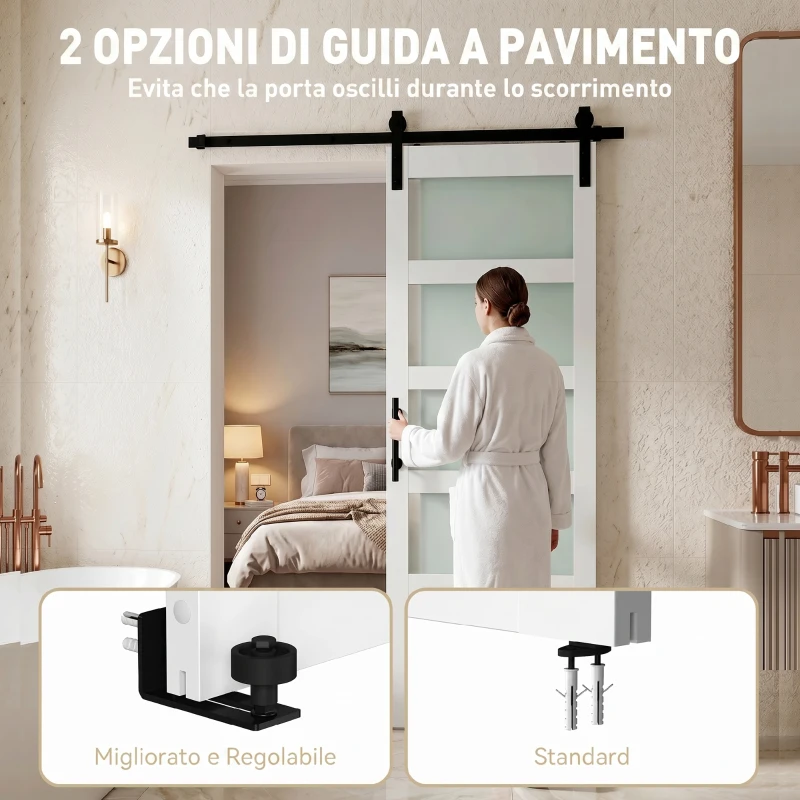 HOMCOM Porta Scorrevole Interno in Stile Rustico con Binario Silenzioso, Kit Ferramenta e Maniglia, Bianco