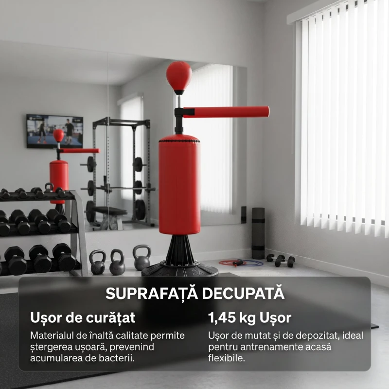 HOMCOM Sac de Box Reglabil pe Înălțime cu Punching Ball și Bază Umplibilă, 88x48x155-205 cm, Roșu și Negru