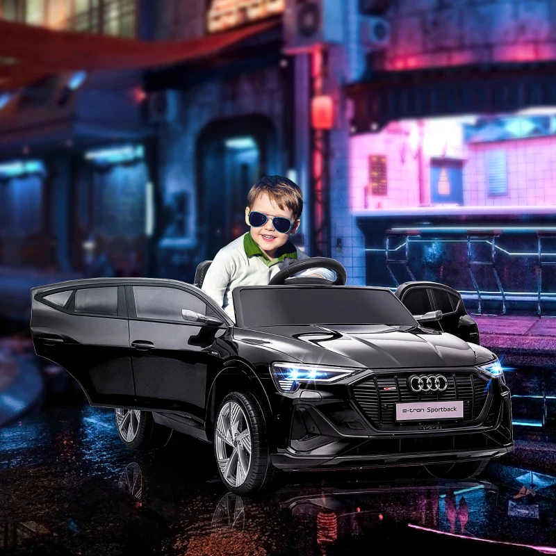 HOMCOM Carro Elétrico Audi E-Tron 12V com Faróis Buzina Música MP3 TF USB e Abertura da Porta 3-8km/h 108x60x47 cm Preto