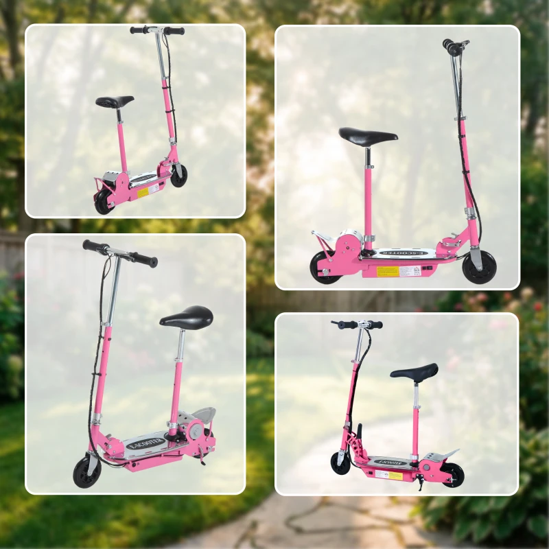 HOMCOM Foldable Powered Scooter with Adjustable Seat, Brake, Pink