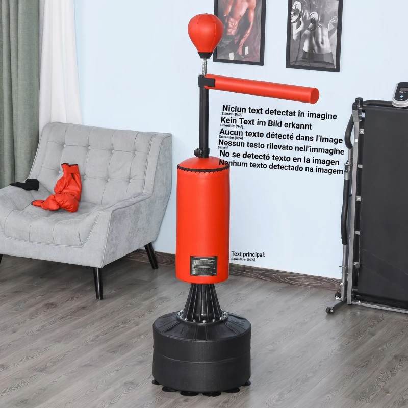 HOMCOM Sac de Box Reglabil pe Înălțime cu Punching Ball și Bază Umplibilă, 88x48x155-205 cm, Roșu și Negru