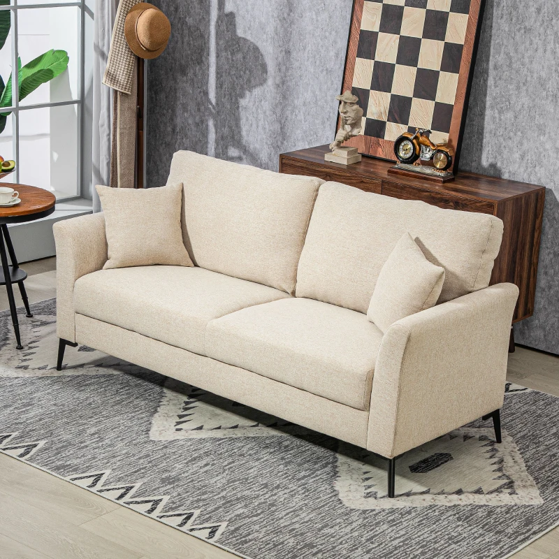 HOMCOM 2-Sitzer Sofa mit Leinenoptik, dicke Polsterung, bis 360 kg, 179 x 80 x 89 cm, Beige