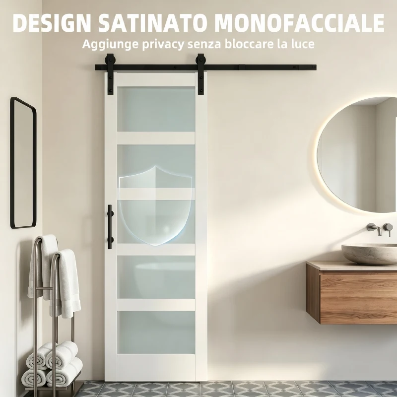 HOMCOM Porta Scorrevole Interno in Stile Rustico con Binario Silenzioso, Kit Ferramenta e Maniglia, Bianco