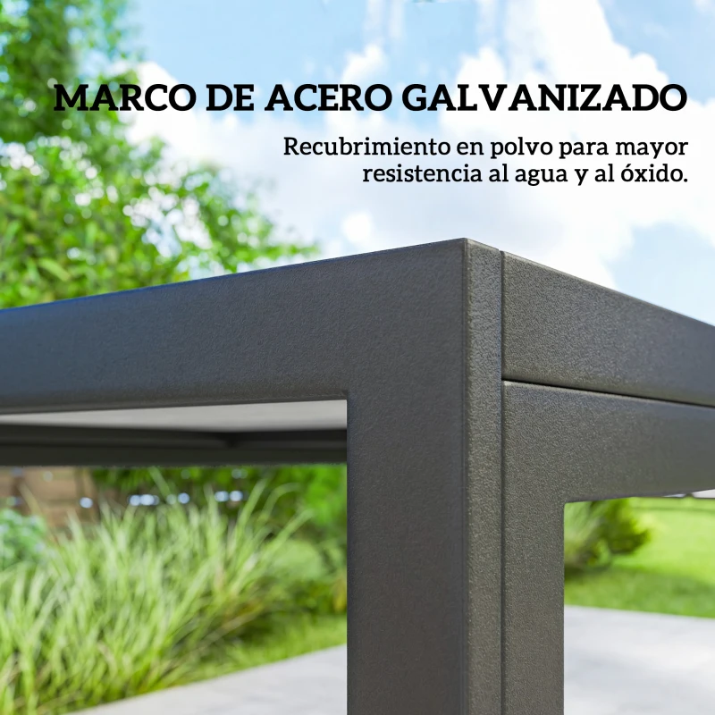 Outsunny Conjunto de Mesa y Sillas Jardín con Mesa de Efecto Madera y 6 Sillas con Asiento Transpirable para Terraza Patio Negro