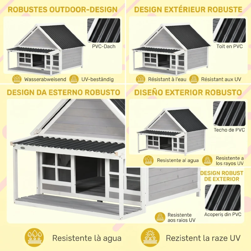 PawHut Casuta Caini de Exterior – Lemn cu Veranda Rezistenta