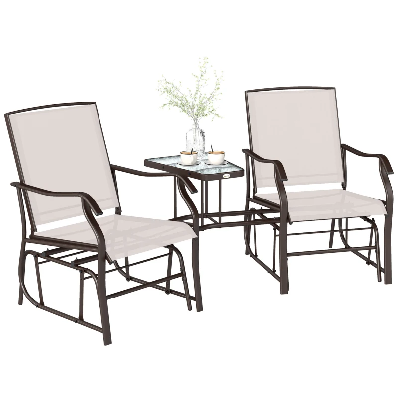 Outsunny Gliding Jack and Jill Seat, with Glass-Top Table - Brown/Beige