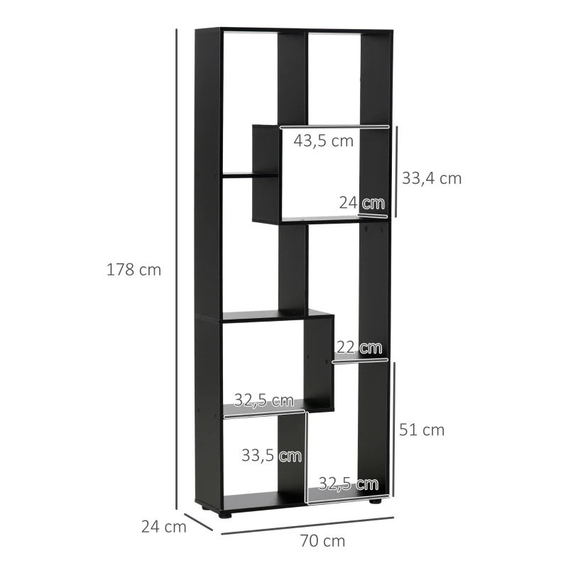HOMCOM Estante Moderna Biblioteca Estreita com 8 Prateleiras para Sala Quarto e Escritório 70x24x178 cm Preto