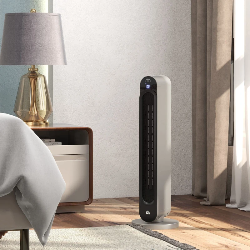 HOMCOM Incalzitor Electric Oscilant cu 3 Moduri de Incalzire, Incalzitor cu ventilator cu Temperatura Reglabila si Telecomanda, din ABS, Ø25x73.5 cm, Argintiu