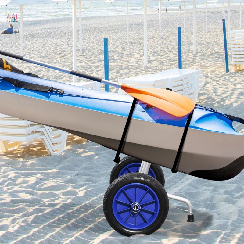 SPORTNOW Chariot de transport universel pour canoë, kayak, stand-up paddle largeur réglable béquille et 2 grandes roues