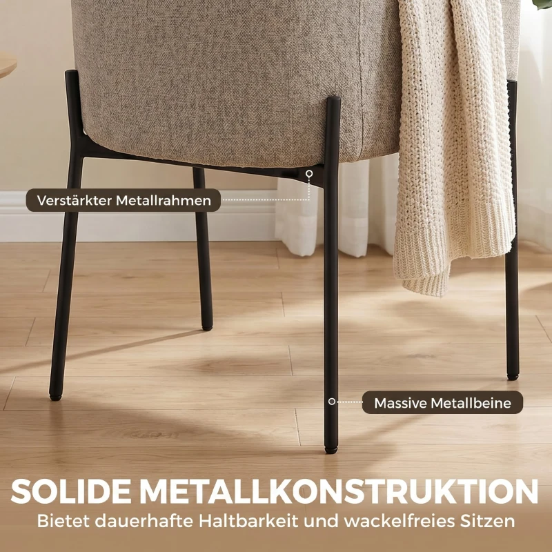 HOMCOM Moderner Akzentstuhl, Chenille-Sessel mit hochdichtem Schaumstoff, ergonomischer Rückenlehne, Metallbeinen, Hellbraun