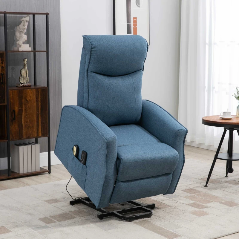 HOMCOM Fotoliu Relaxant Electric cu 8 Puncte de Masaj, Înclinare la 135° și 2 Telecomenzi, Albastru