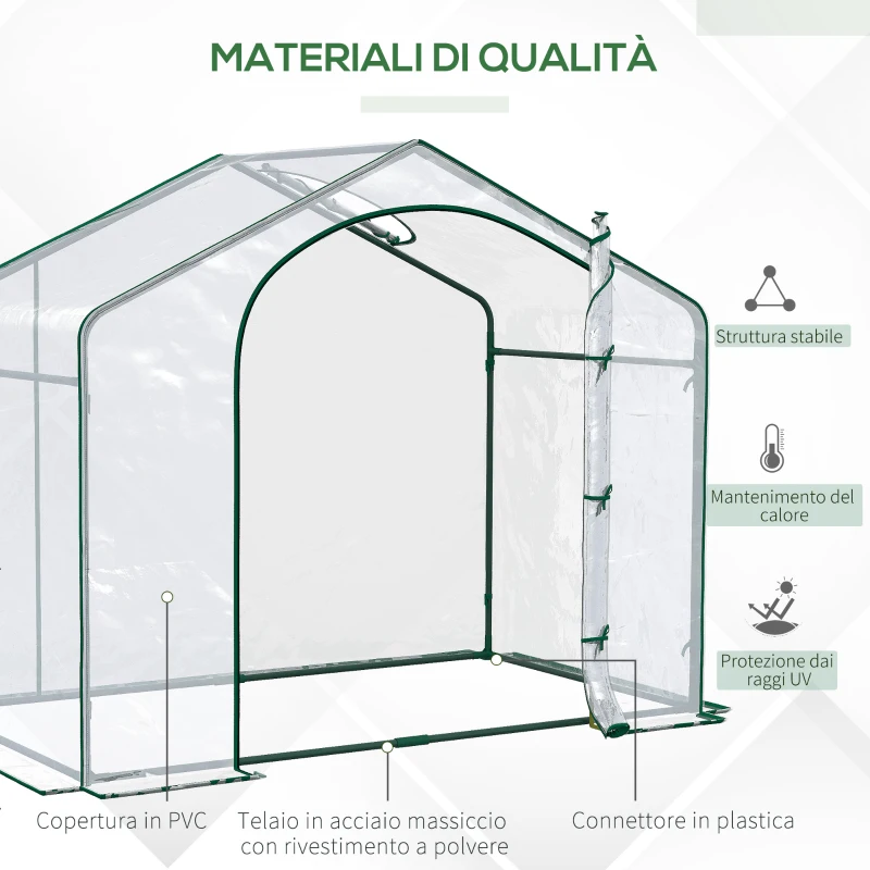 Outsunny Serra da Esterno con Ingresso a Zip e Presa d'Aria Superiore, in Plastica e Acciaio, 180x100x152 cm, Trasparente