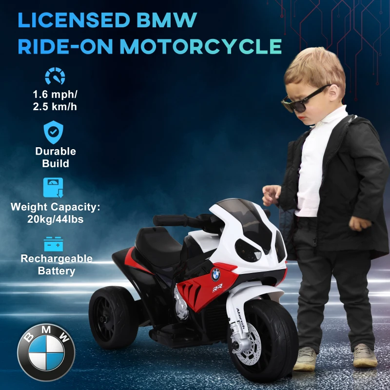 HOMCOM Electric Motorbike for Kids Ride on BMW Motorbike W/Headlights and Music, 6 V-Red