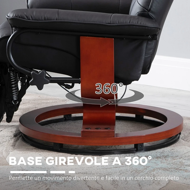 HOMCOM Poltrona Relax Reclinabile Manualmente fino 145° con Poggiapiedi e Rivestimento in Finta Pelle, Nero