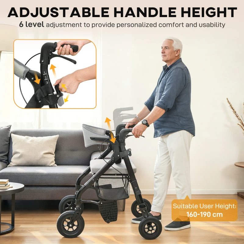 HOMCOM Rollator Walker Wheelchair, with Seat - Grey