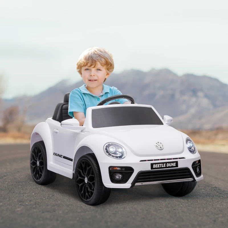 AIYAPLAY Elektro-Kinderfahrzeug, VW Käfer, 3-5 km/h, mit Fernbedienung & Musik, Weiß