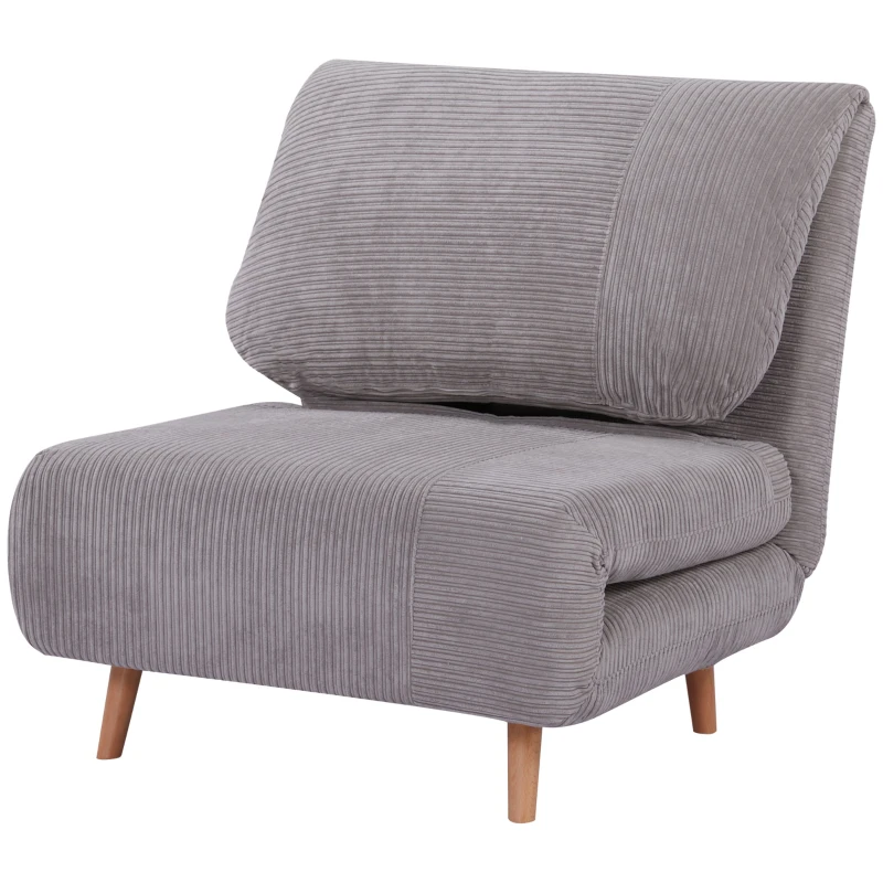 HOMCOM Fotoliu Pat Reclinabil 2 în 1 cu Șezut Extra-Large, Efect Catifea, Gri