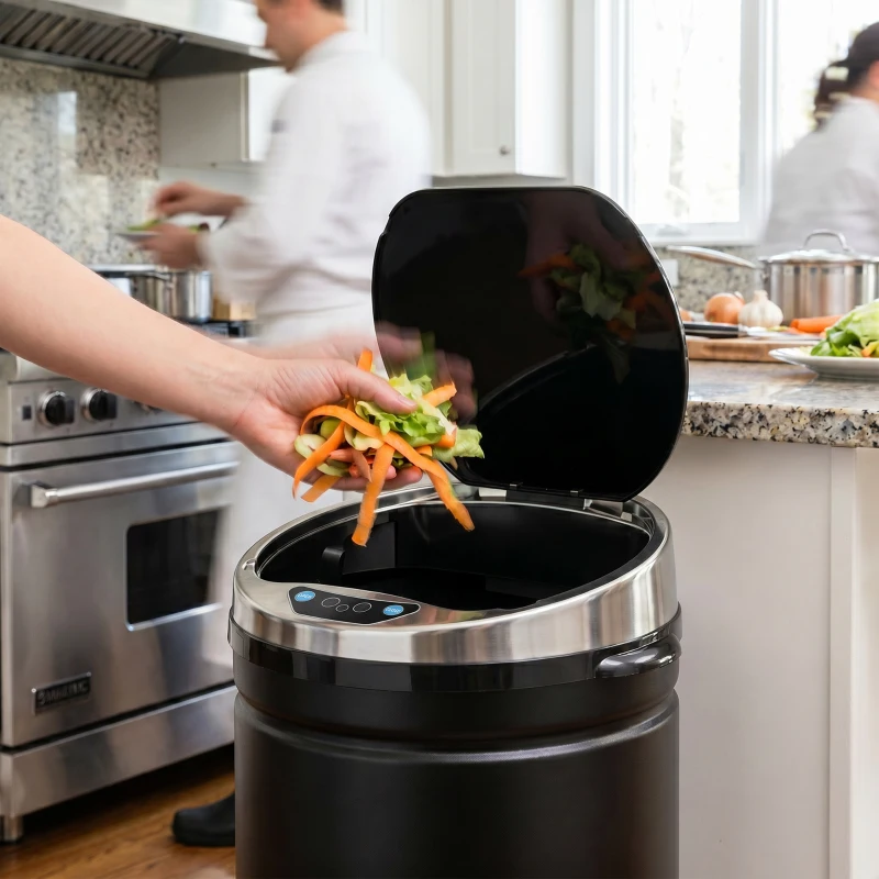 HOMCOM 42L Automatic Motion Sensor Rubbish Bin with Fingerprint Resistant, Stainless Steel, Black