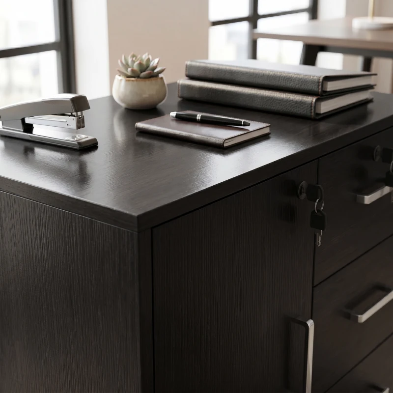 HOMCOM Caisson bureau meuble de rangement verrouillable avec 3 tiroirs et étagère réglable, roulettes, 40 x 60 x 56 cm, noir