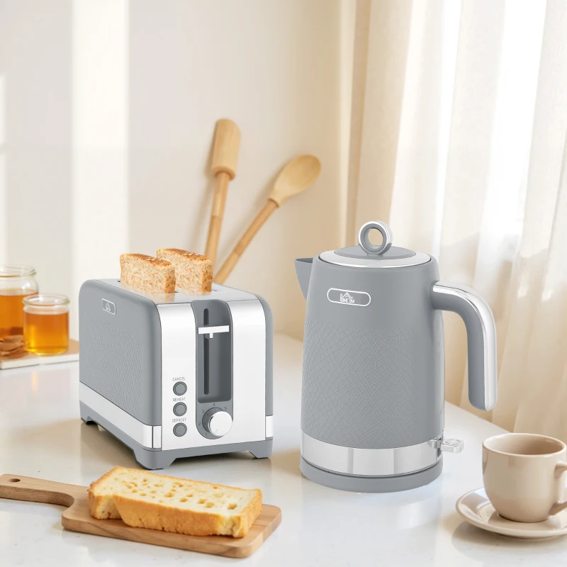 HOMCOM Sleek Textured Kettle and Toaster Set - Grey