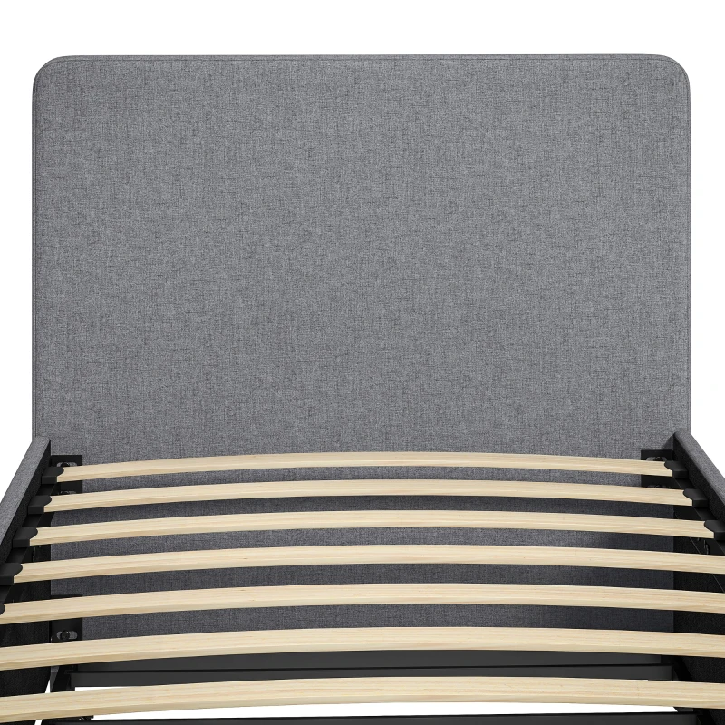 HOMCOM 3ft Single Bed Frame with Trundle, Upholstered Pull Out Trundle Bed with Headboard and Footboard, Dark Grey