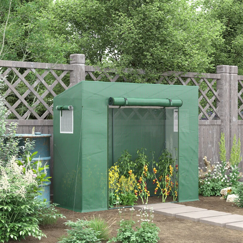 Outsunny Serre de Jardin Anti-UV 2 fenêtres moustiquaires + Barres renforcement 200L x 77l x 169H cm Acier PE Vert