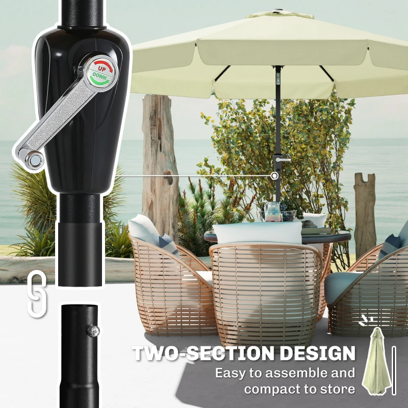 Outsunny Parasol de jardin extérieur parasol inclinable rond Ø2,7 m avec manivelle et protection solaire UV50+, beige