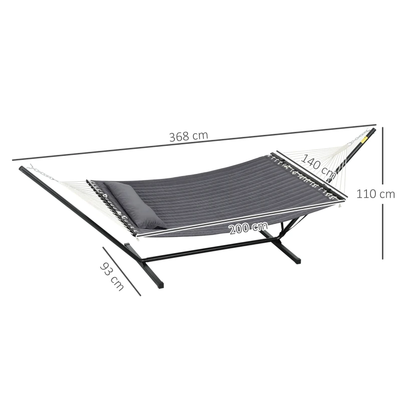 Outsunny Amaca da Giardino Portatile con Cuscino Integrato, in Cotone, Poliestere e Acciaio, 368x93x110 cm, Grigio Scuro