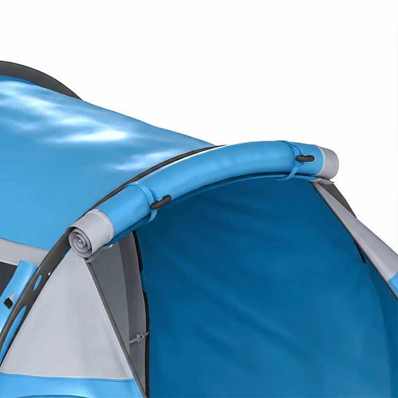 Outsunny 2-3 Man Tunnel Tent with Vestibule, Weather-Resistant Camping Tent with Air Vents for Fishing Hiking, Light Blue & Grey