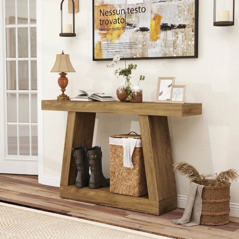 HOMCOM Tavolo Consolle 140 cm, Retro Divano con Contenitore, Rovere.