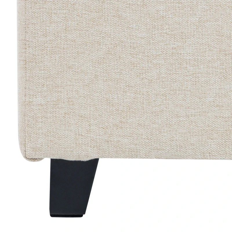 HOMCOM Small Ottoman, Square Footstool with Side Pocket, Rubber Wood Legs and Padded Seat for Living Room, Beige
