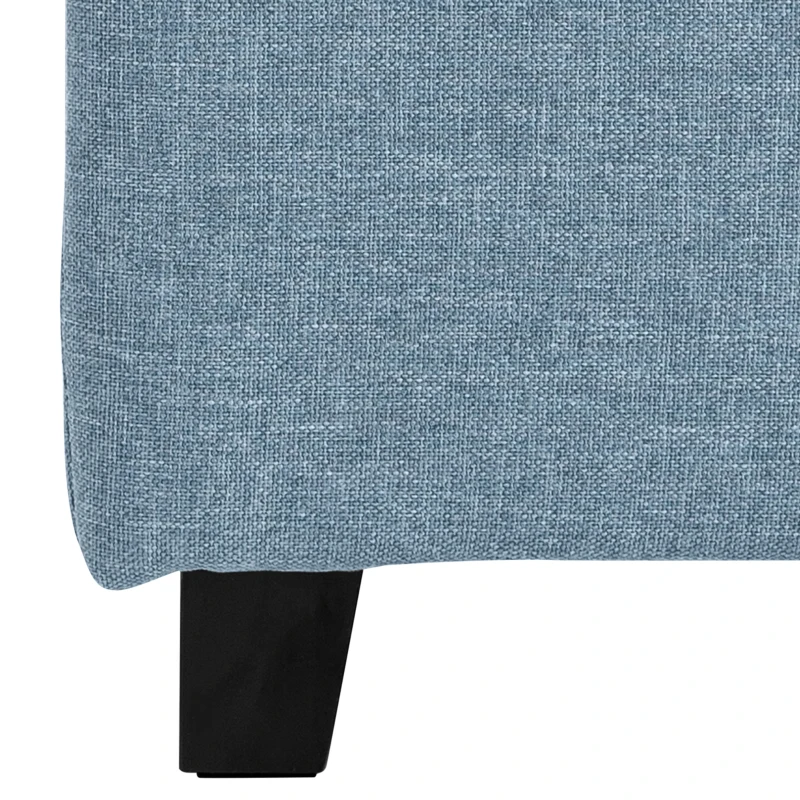 HOMCOM Small Ottoman, Square Footstool with Side Pocket, Rubber Wood Legs and Padded Seat for Living Room, Dark Blue